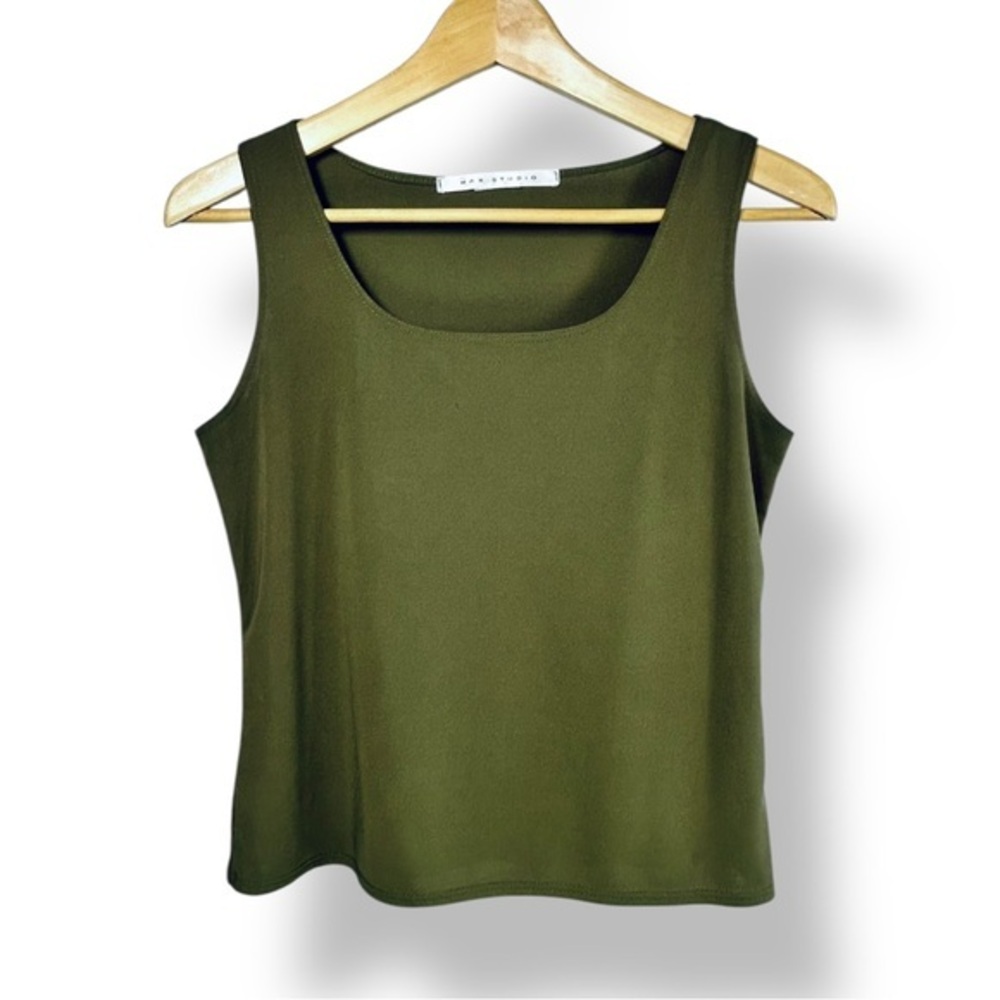 MaxStudio Olive Green Scoop Neck Sleeveless Tank Top SMALL